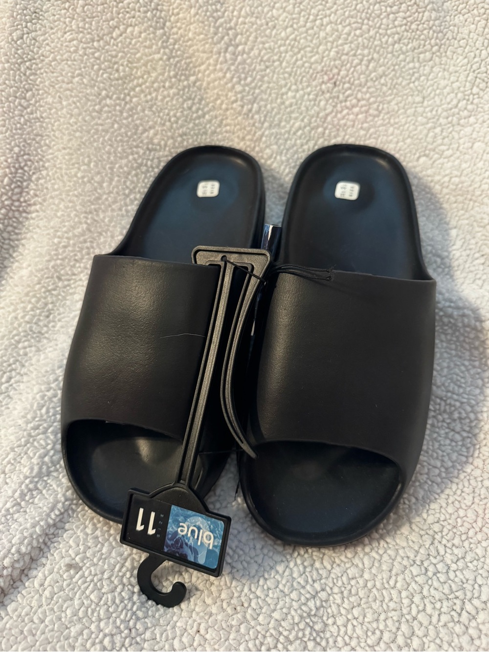 Men's Black Slide Sandals - Comfortable Open-Toe Slides Size 11 Brand Blue B19